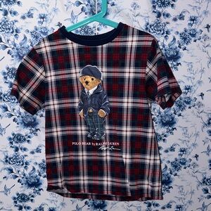 Polo by Ralph Lauren Kids Plaid Bear Tee - Red, Blue, and White